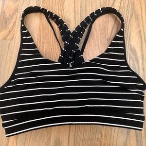 Athleta Black and White Striped Sports Bra